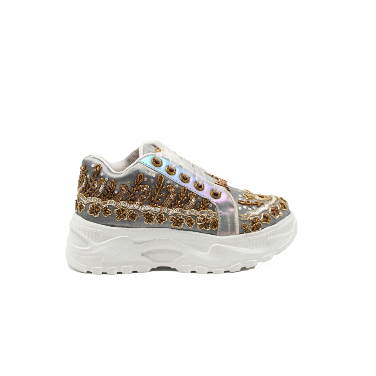 Rettrose Women's The Petra Luxury Silver Satin Handmade Embellished Trainers In Silver