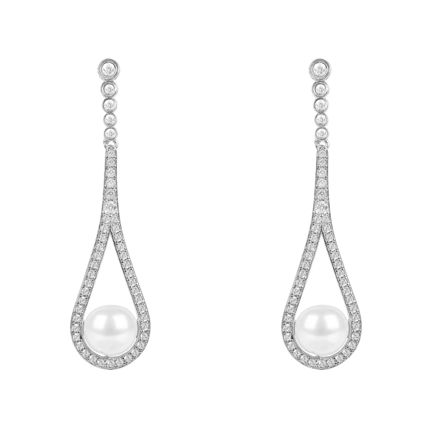 Women’s Cradled Pearl Drop Earrings Silver Latelita