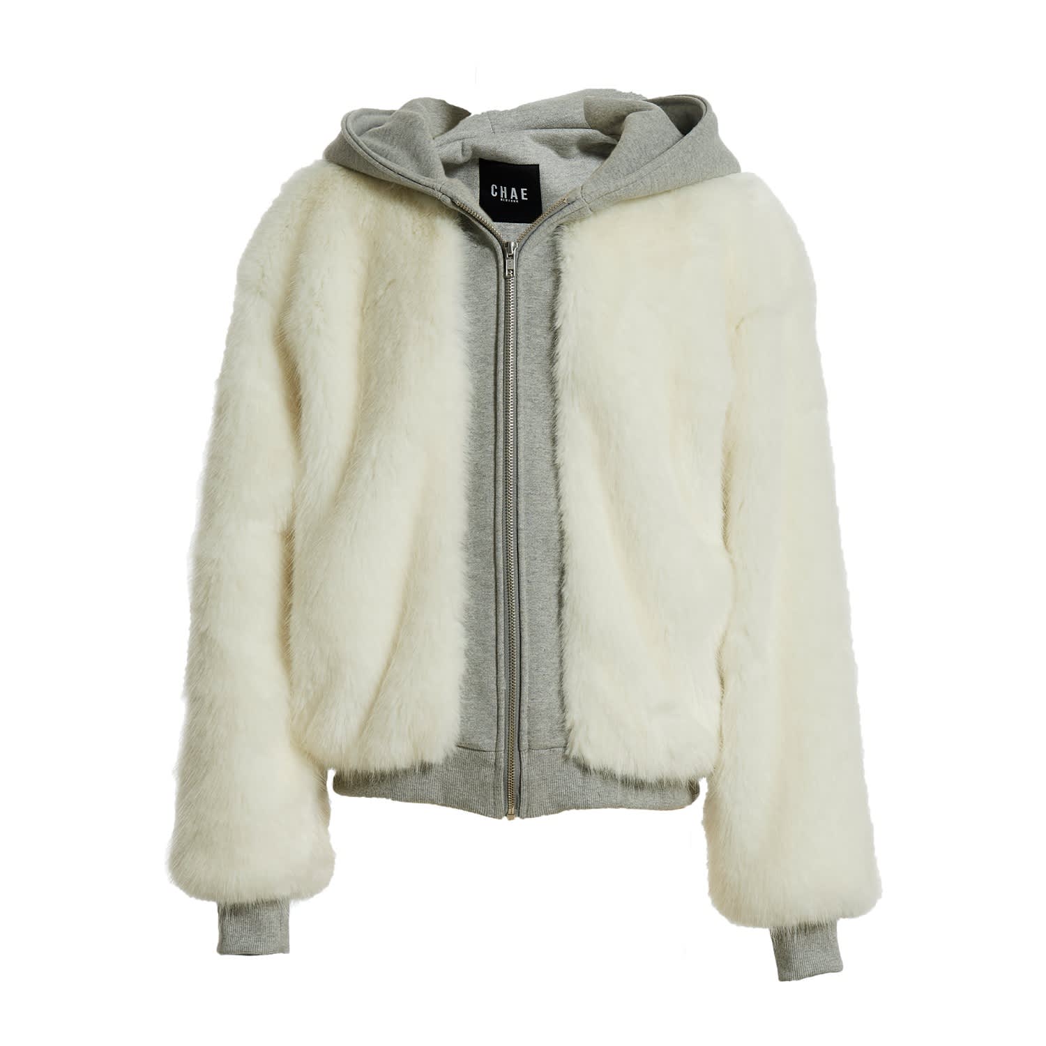 white faux fur hoodie