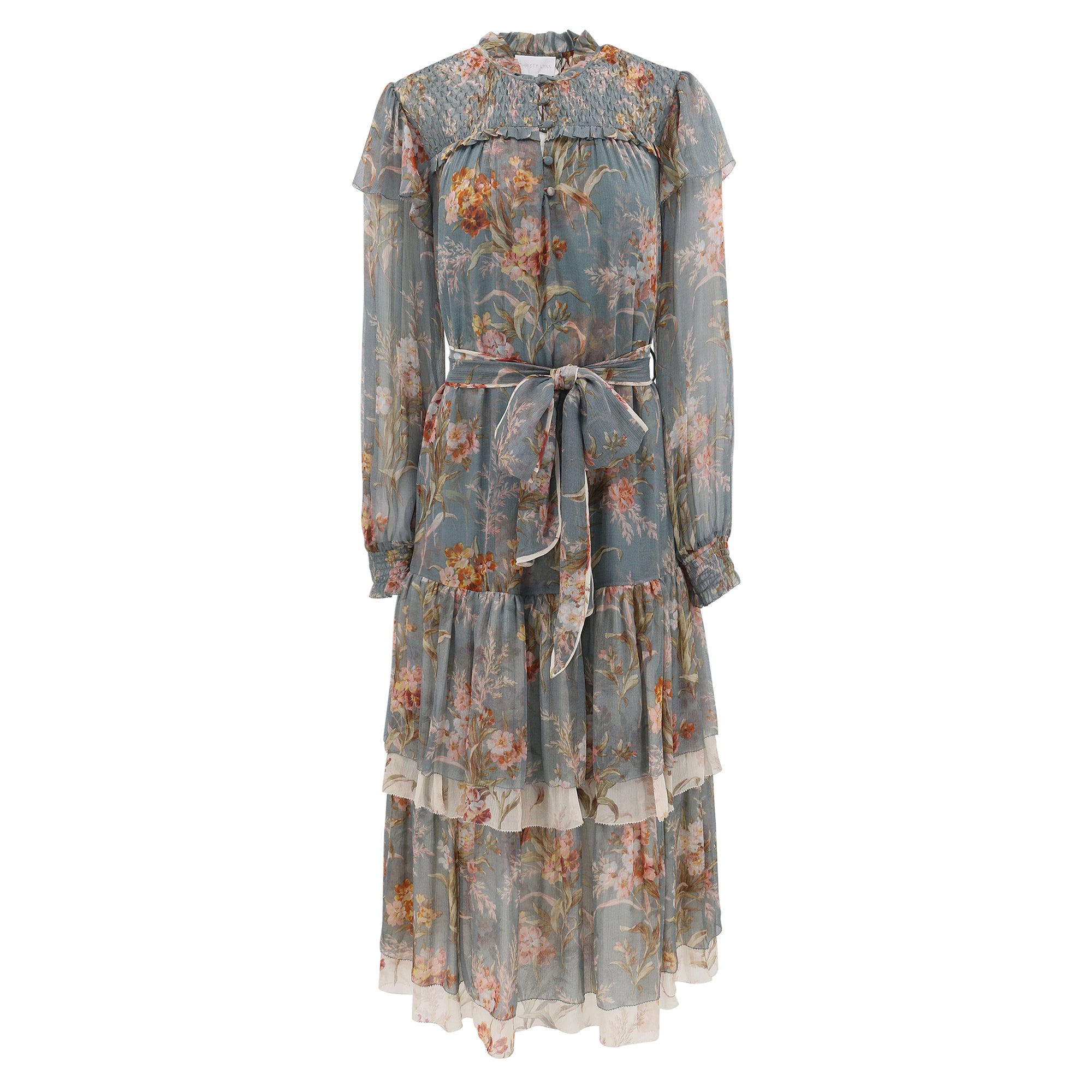 Women’s Neutrals / Blue Gianna Dress - Blue Brocade Medium Christy Lynn