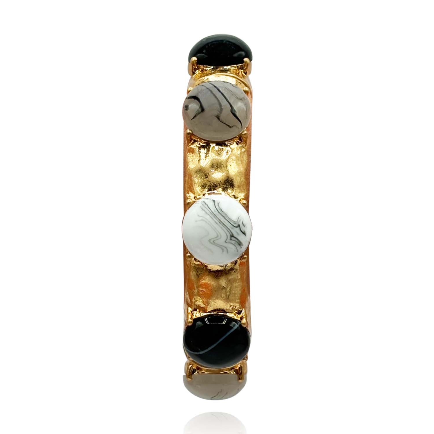 Michael Nash Jewelry Women's Grey / Neutrals / Black Antique Gold Stretch Bracelet With Onyx And White Howlite, And Grey 