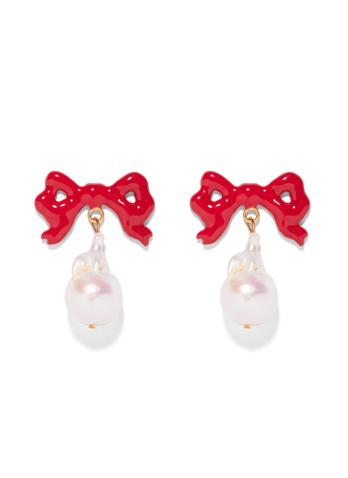 The Pink Reef Women's  Red Bow & Baroque Pearl Earring In Red