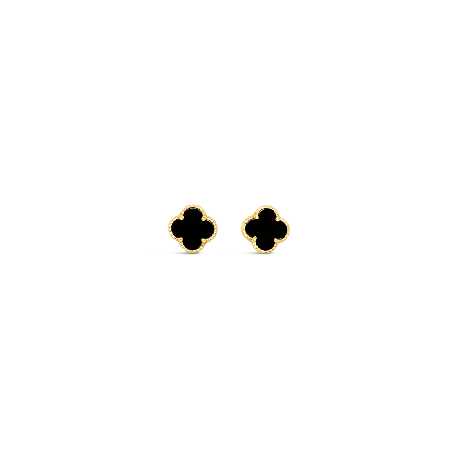 Women’s Gold / Black Clover Stud Earring Eight Mm - Black Agate -Gold Lutiro