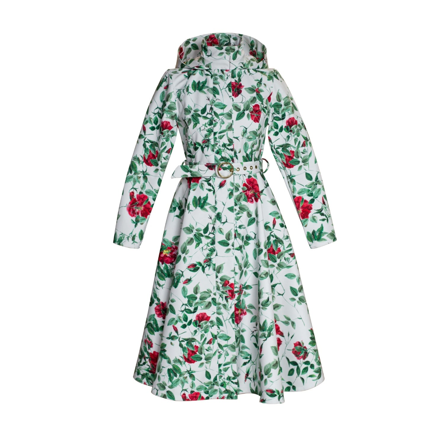 Rainsisters Women's Fit & Flare Coat With A-line Skirt In White: Charming Rose In White