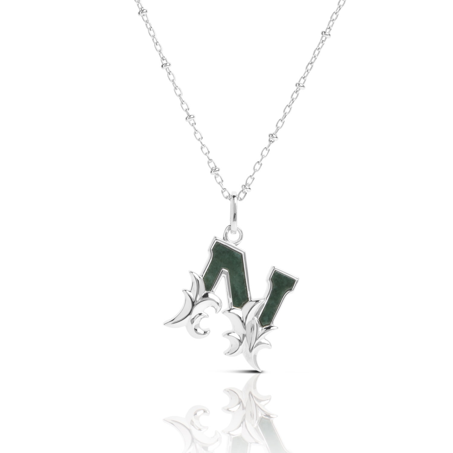 Kasun Women's Solid Silver N Initial Necklace With Green Marble In Silver