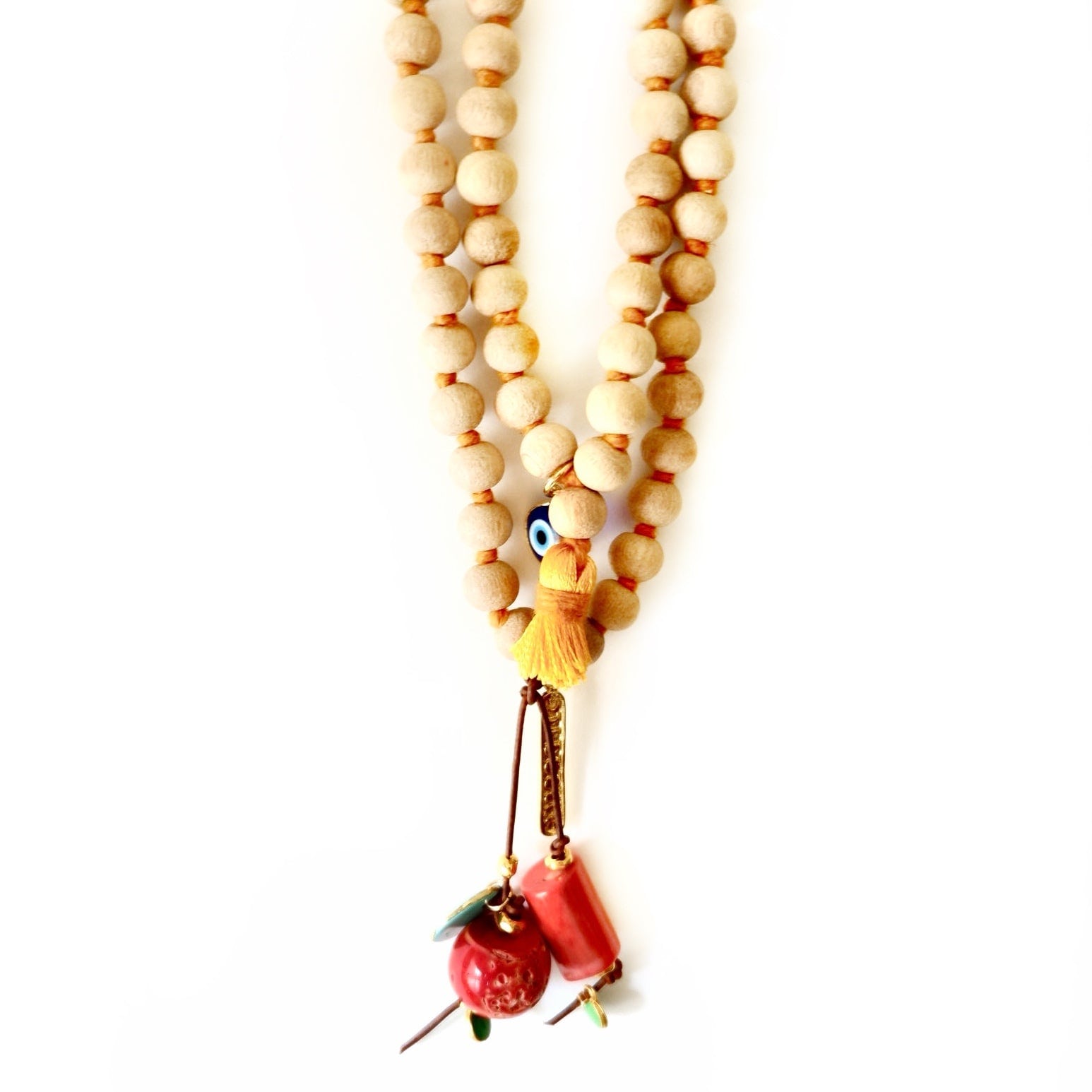Persia Dona Jewelry Women's Neutrals Sandalwood X Corals Mala Necklace In Blue/green/orange/yellow