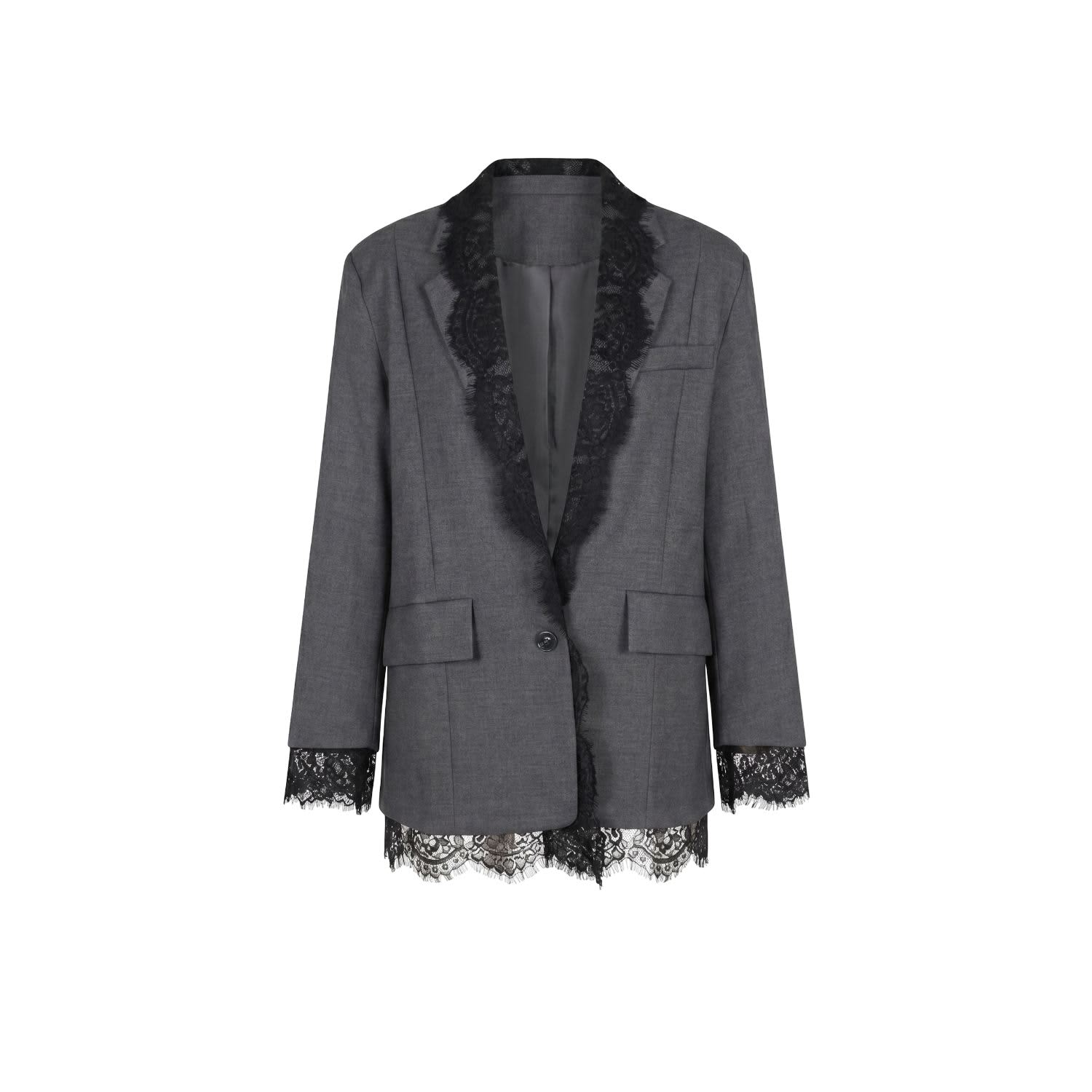 Tailored Blazer With Lace Trim Lapel | Modenaire | Wolf & Badger