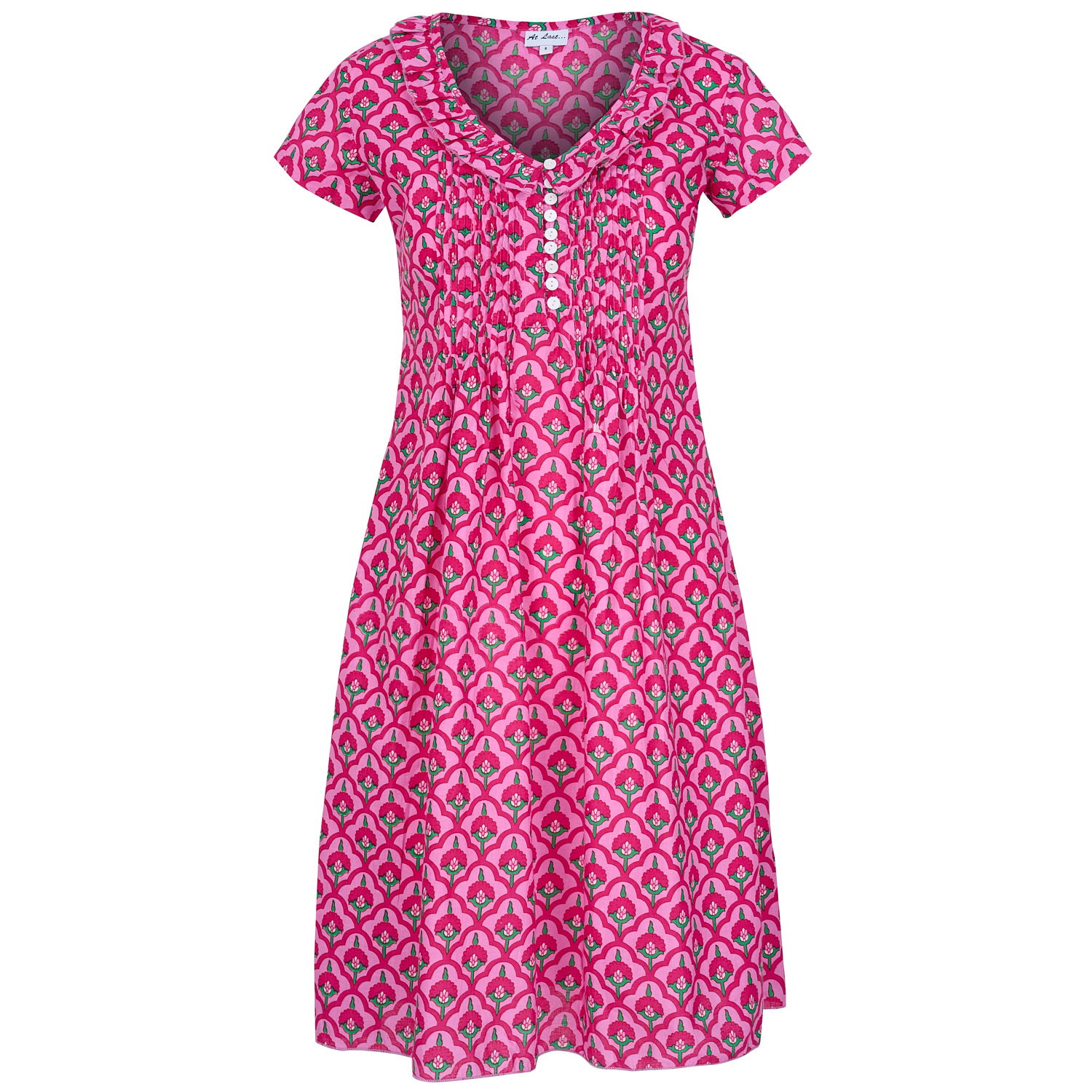 Cotton Karen Short Sleeve Day Dress In Pink Moroccan | At Last