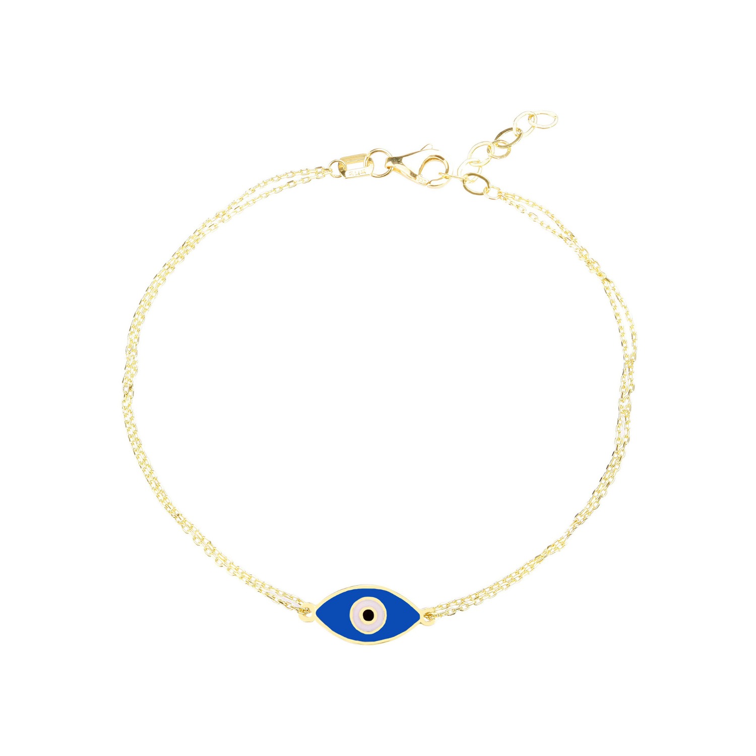 Jewelsty Fine Jewelry Women's Gold / Blue Solid Gold Double Chain Navy Blue Evil Eye Bracelet