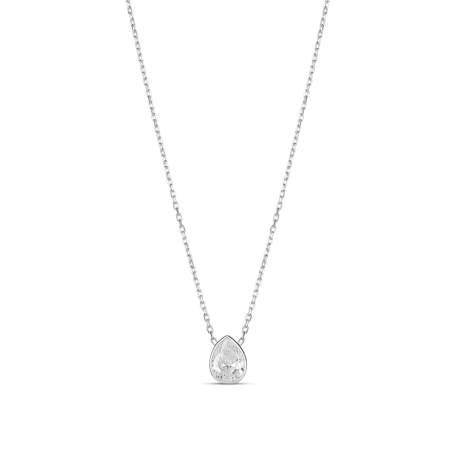 Women's Mini Bezel Solitaire Necklace - Silver Pear | Shymi