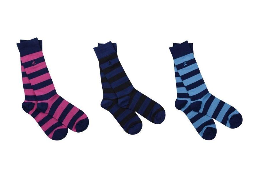 Swole Panda Men's Stripey Sock Box - 3 Pairs Of Bamboo Socks In Multi