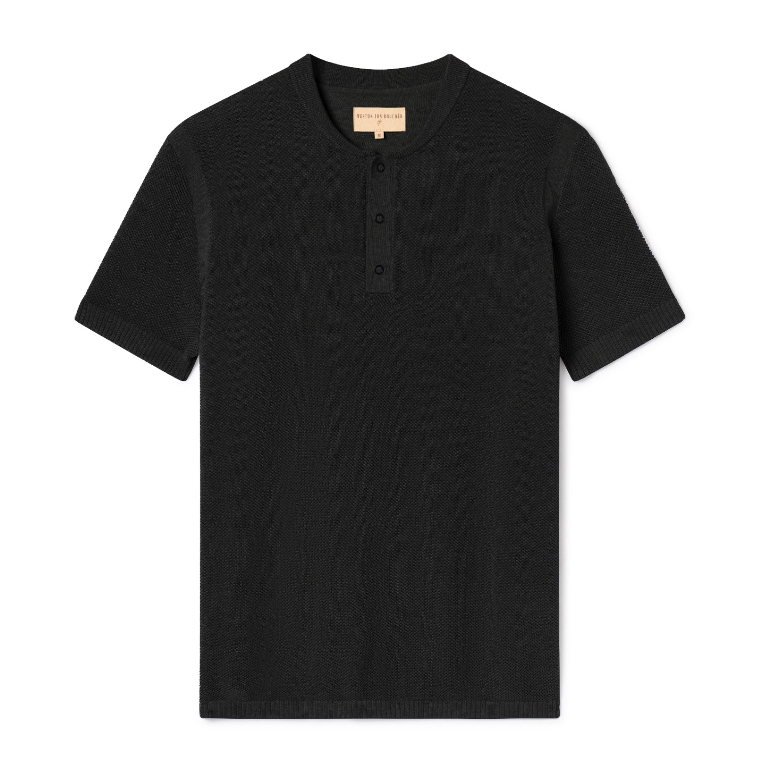 Weston Jon Boucher Men's Ss Mandarin Collar Slim Fit Knit Henley - Black In Black