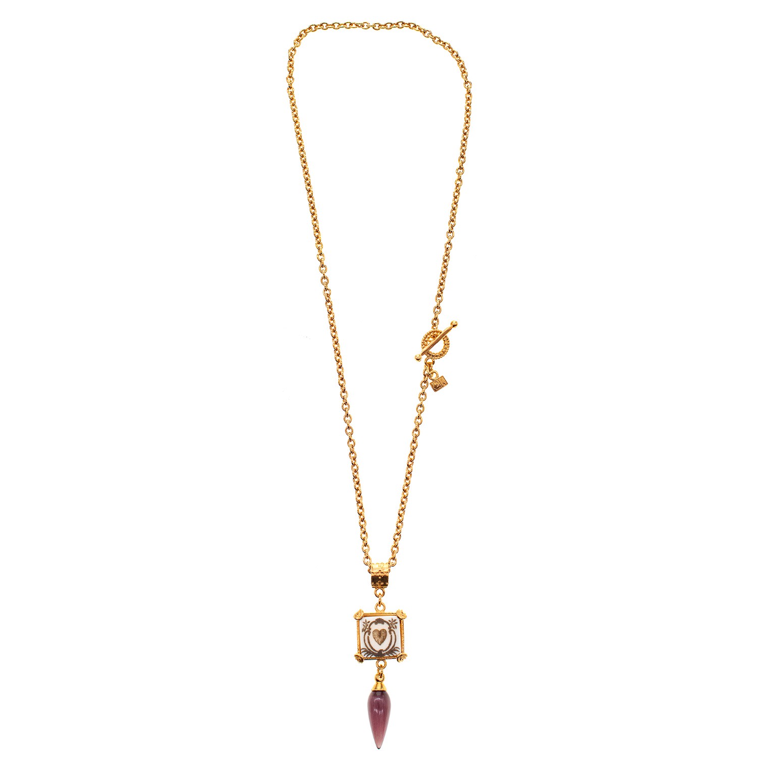 Gem Kingdom Women's Gold / Purple / White Gold Plated Necklace With Heart Engraving In Gold