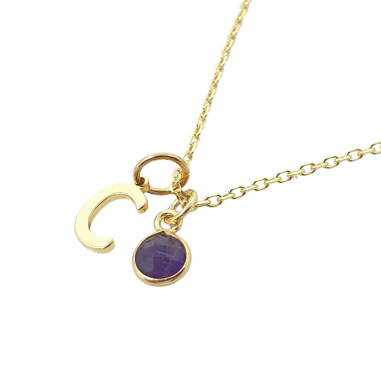 Harfi Women's Gold / Yellow Mini Amethyst February Birthstone And Initial Gold Plated Necklace In Gold