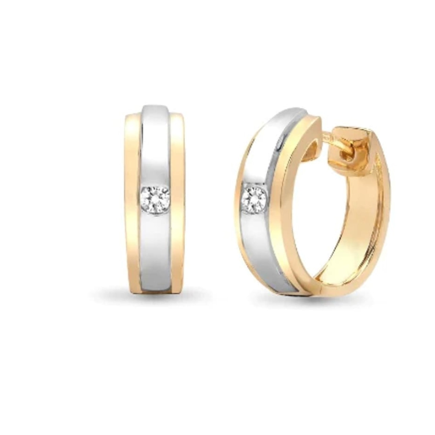 Women’s Gold / White White And Yellow Gold Diamond Huggie Earrings Cervin Blanc