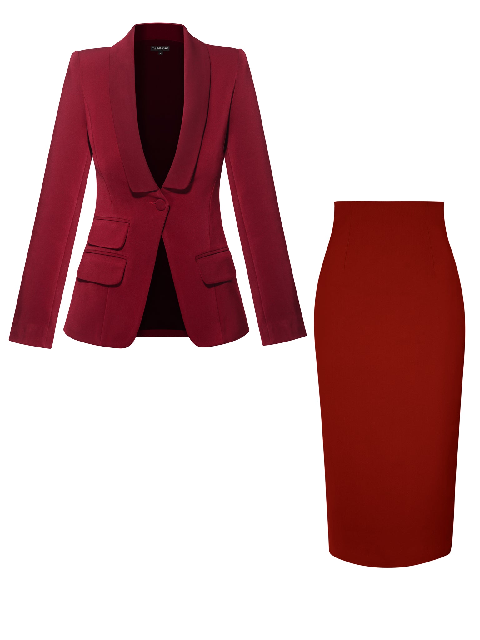 Tia Dorraine Red Burgundy Single-breasted Skirt Suit In Red