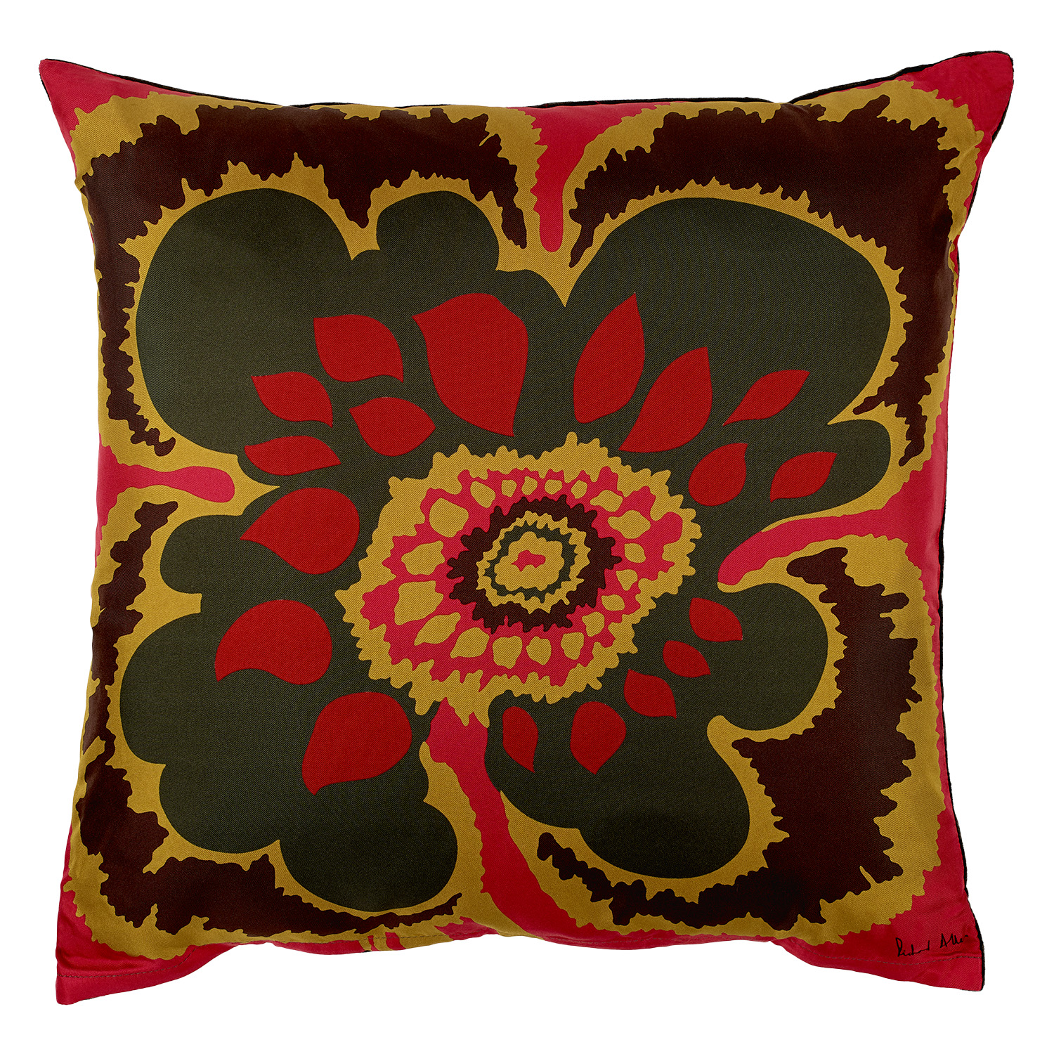 Red / Green / Yellow Ruby Elsa Silk & Velvet Cushion Richard Allan London