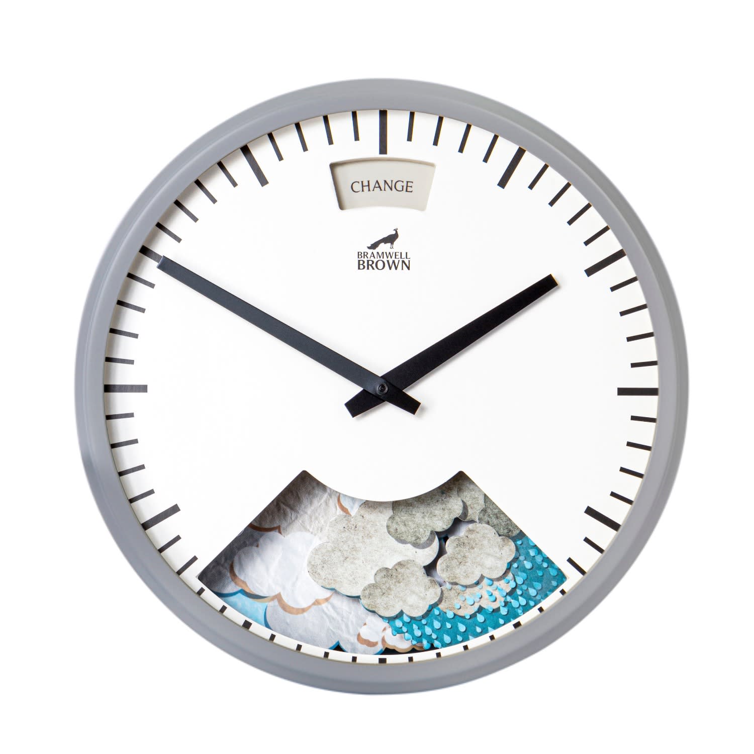 Bramwell Brown Clocks Weather Art Clock - Cloudy Grey In Grey