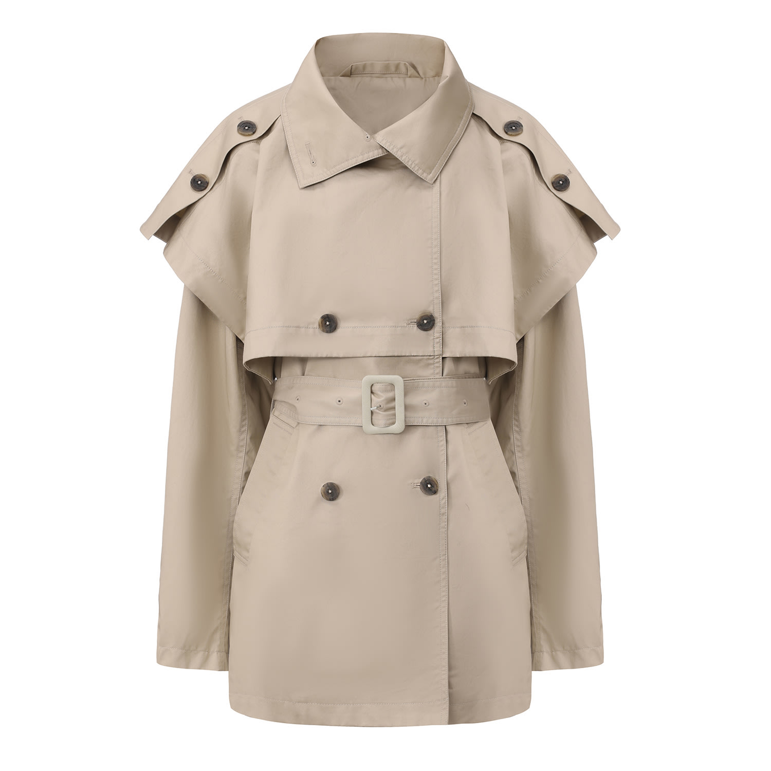 Front Row Shop Women's Neutrals Cape Trench Jacket