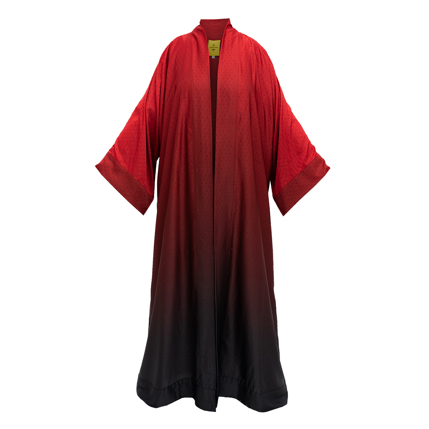 Women’s Red / Black Red Ombre Rhinestones Satin Long Abaya Kaftan One Size Janara Jones