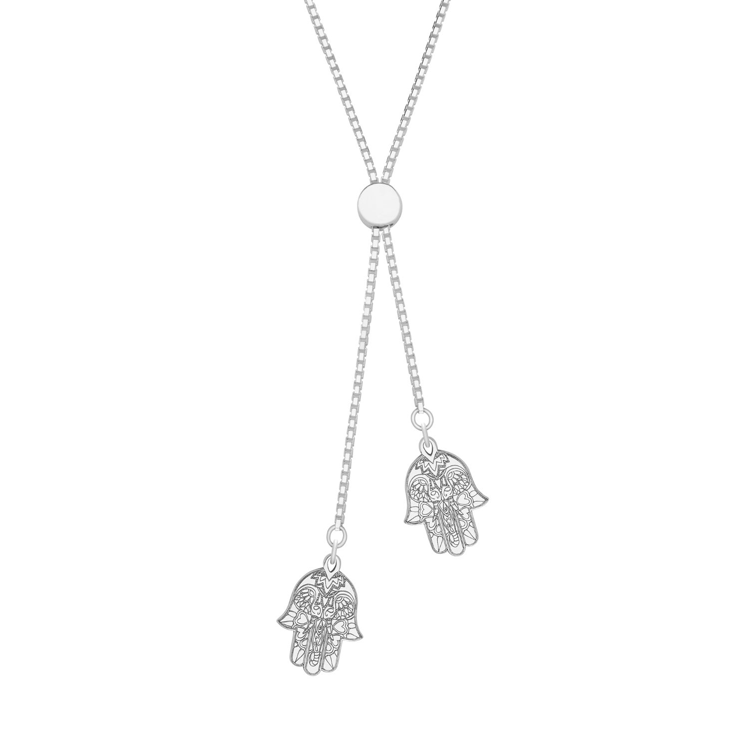 Cartergore Women's Hamsa Hand Sterling Silver Slider Necklace