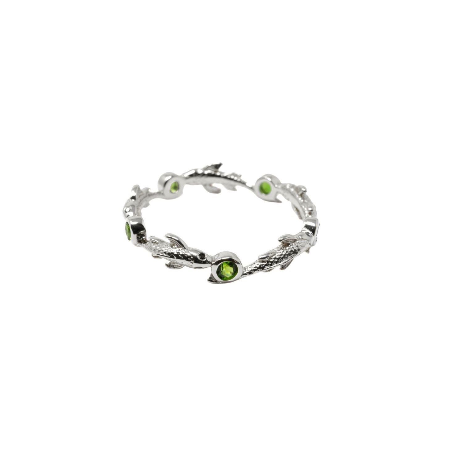 Nasi Silver Women's Green Eternity Neshama Fish Band- Chrome Diopside, Silver In White