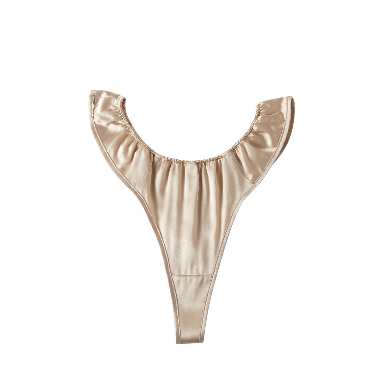 Pure Mulberry Silk T-String Pantie | Mid To High Waist Thong In Champagne  by Soft Strokes Silk