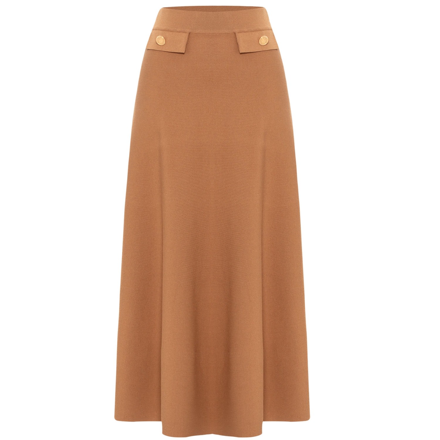 Women’s Brown Vivien Midi Flared Knit Skirt In Camel Large Peraluna