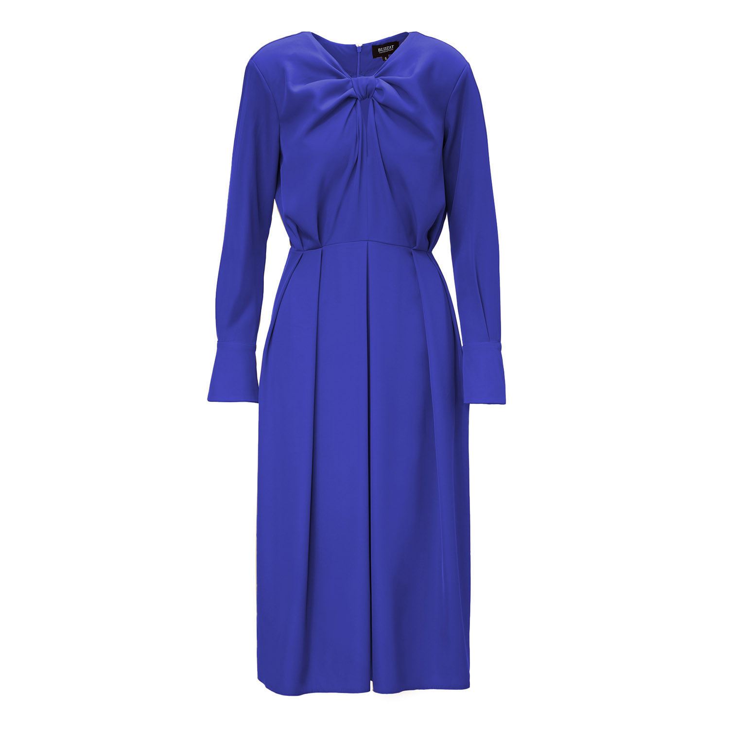 Electric Blue Midi Dress With Ring Detail And Pleats
