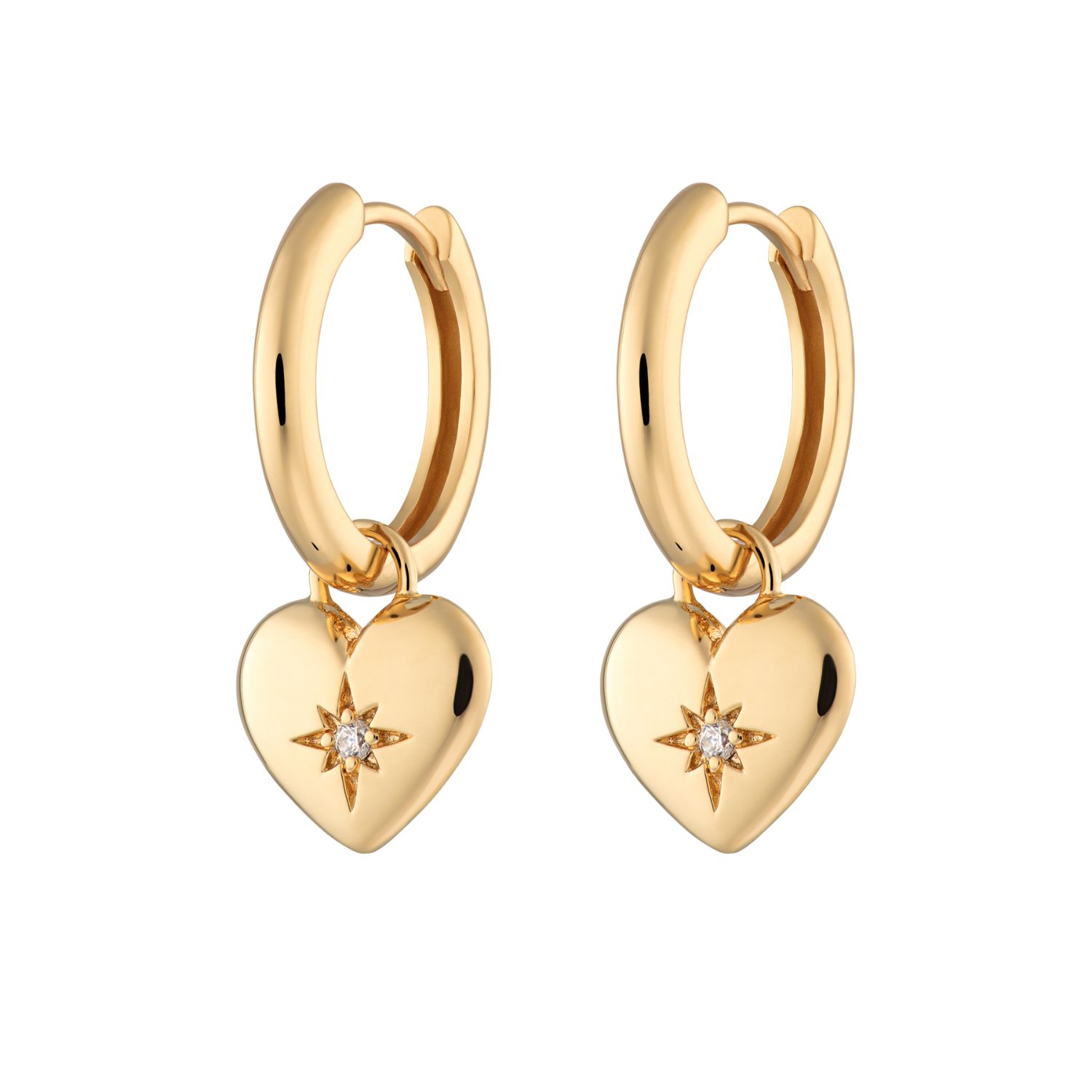 Scream Pretty Women's Gold Puffed Heart Charm Hoop Earrings
