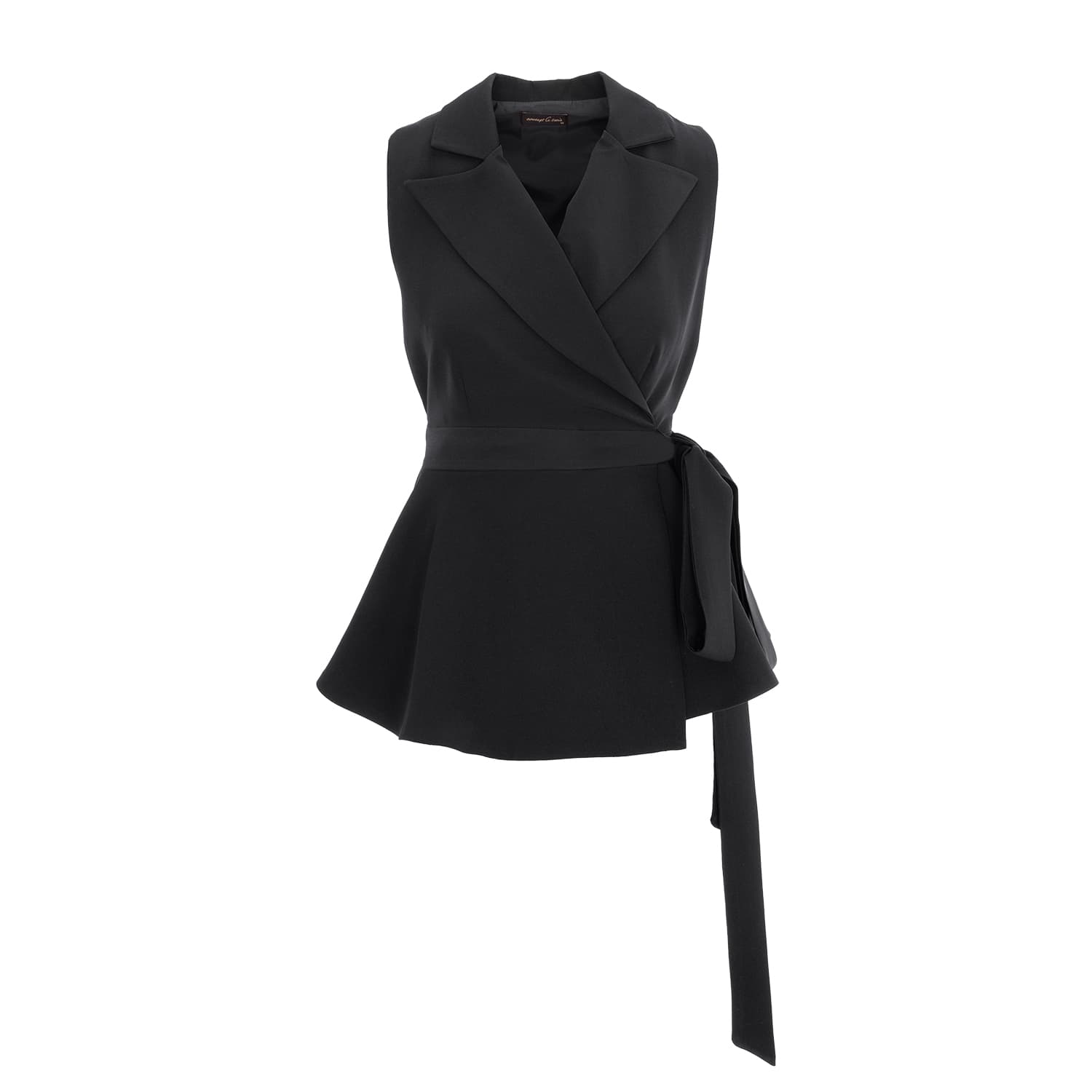 black-sleeveless-wrap-peplum-