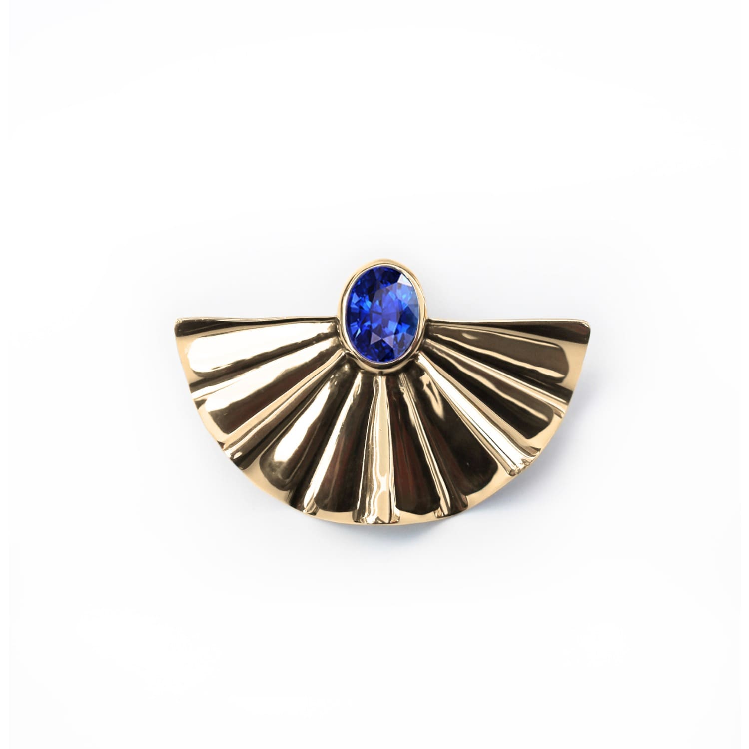 Women's Blue / Gold The Queen's Fan Sapphire Brooch Gold | Won Astre