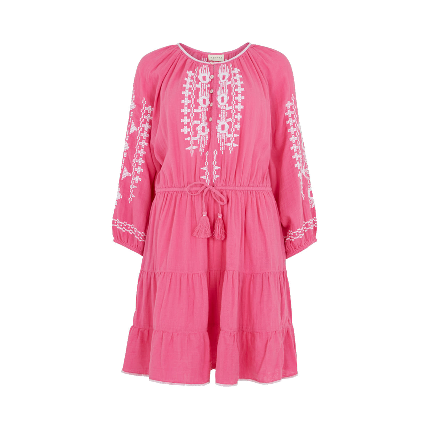 Women’s Pink / Purple Sophia Pink Cotton Mini Dress With White Embroidery Small Raffya