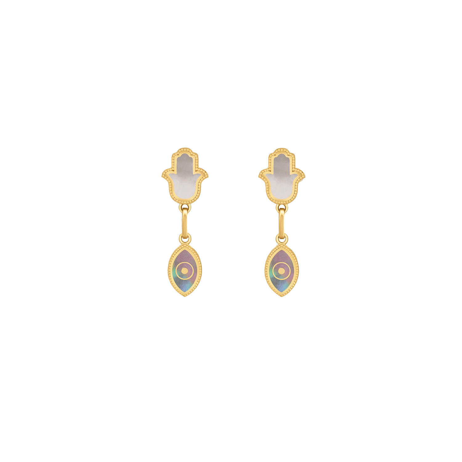 Karma And Luck Women's Gold / Grey / White Boundless Joy Hamsa & Evil Eye Mother Of Pearl Earrings
