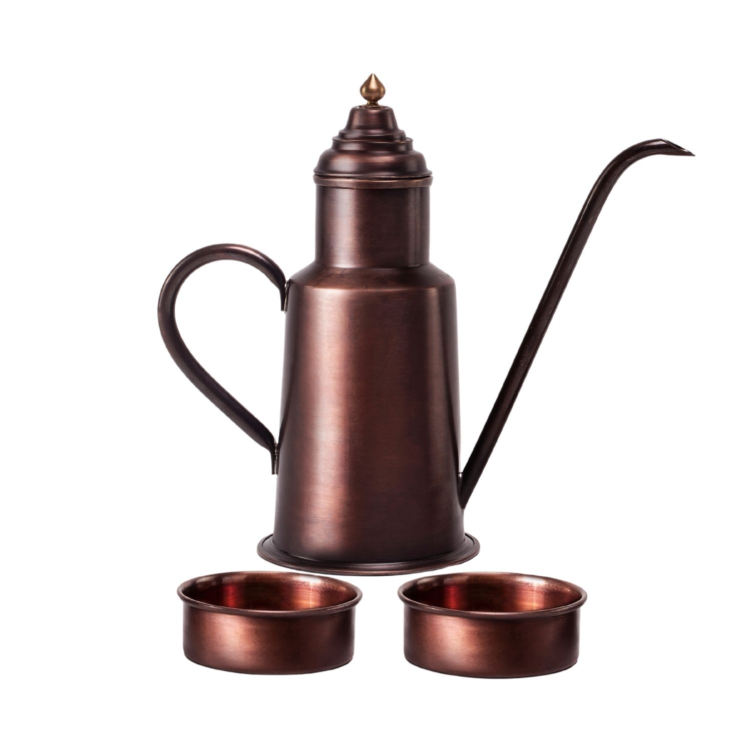 Anatoliacraft Handmade Copper Olive Oil Dispenser & Dipping Bowl Set - Red Matte Copper