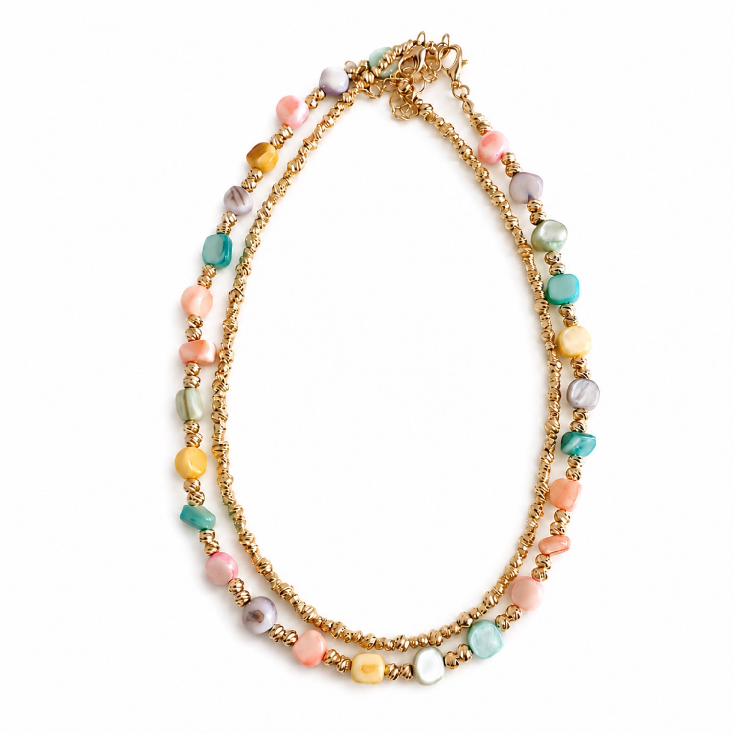 Nuvv Collection Women's Pastel  Strand Beaded Necklace Set – Gold Tone Layered Necklace In Yellow