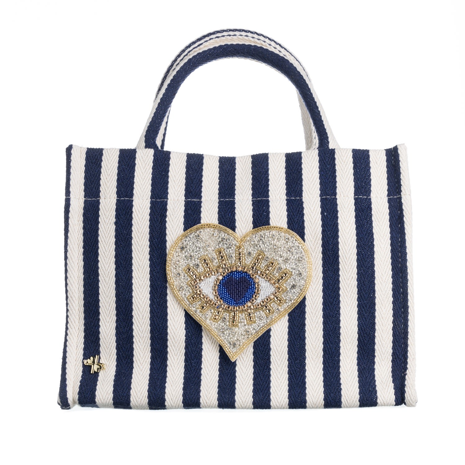 Laines London Women's Blue Laines Couture Hand Embellished Heart Eye Tote Bag - Navy & Cream