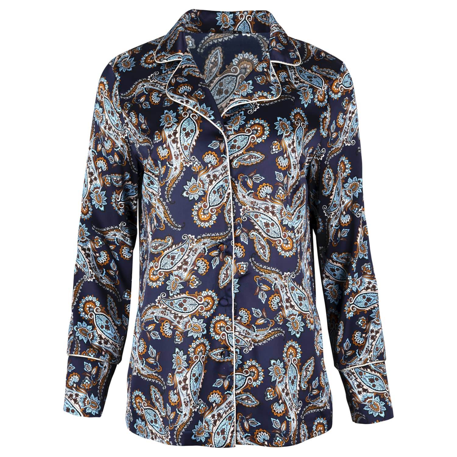 Oh!zuza Night&day Women's Blue / Brown Silk Pajama Shirt – Deep Navy Paisley In Black