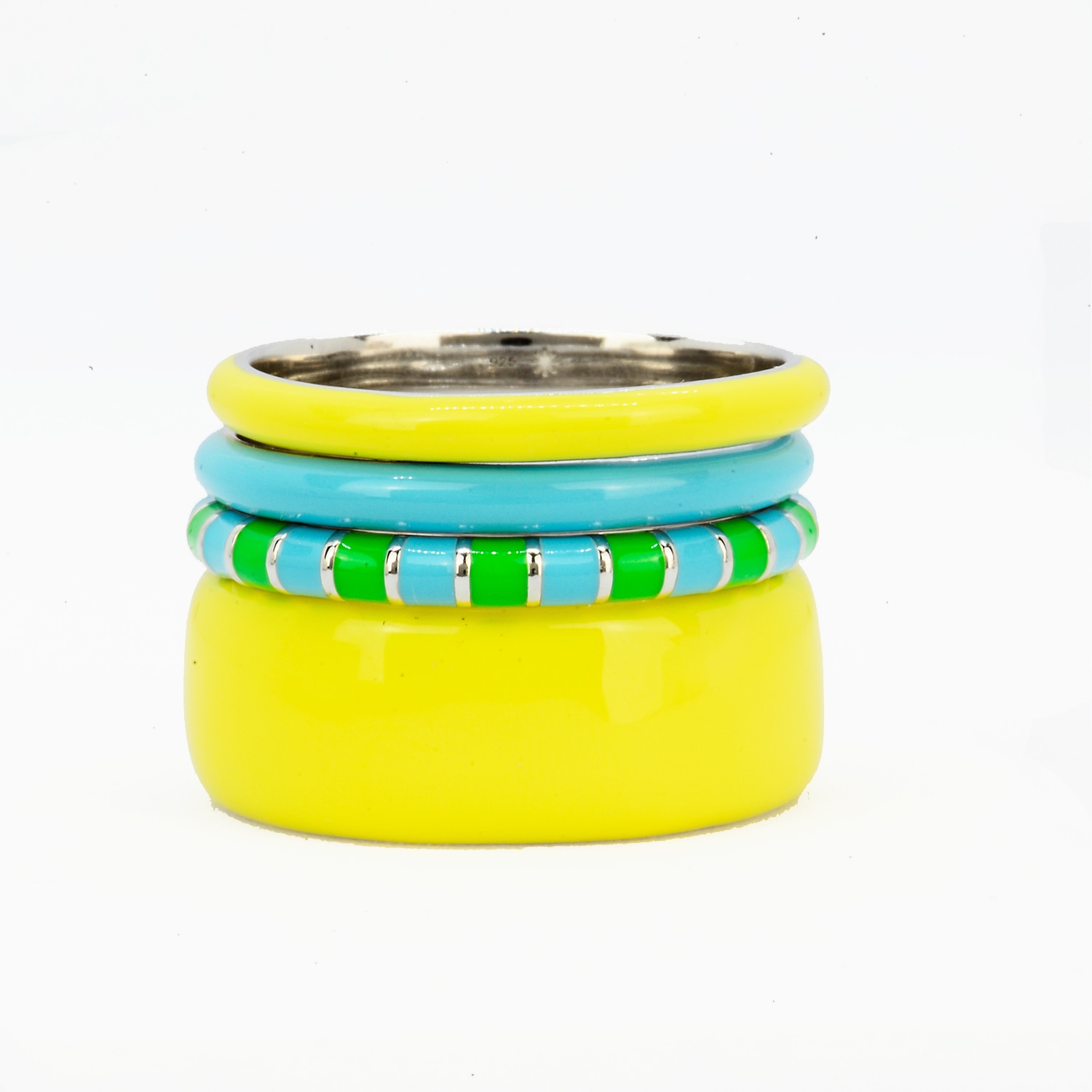 Pinnole Women's Green / Blue / Yellow Sunflowers On Seaside Ring Stack