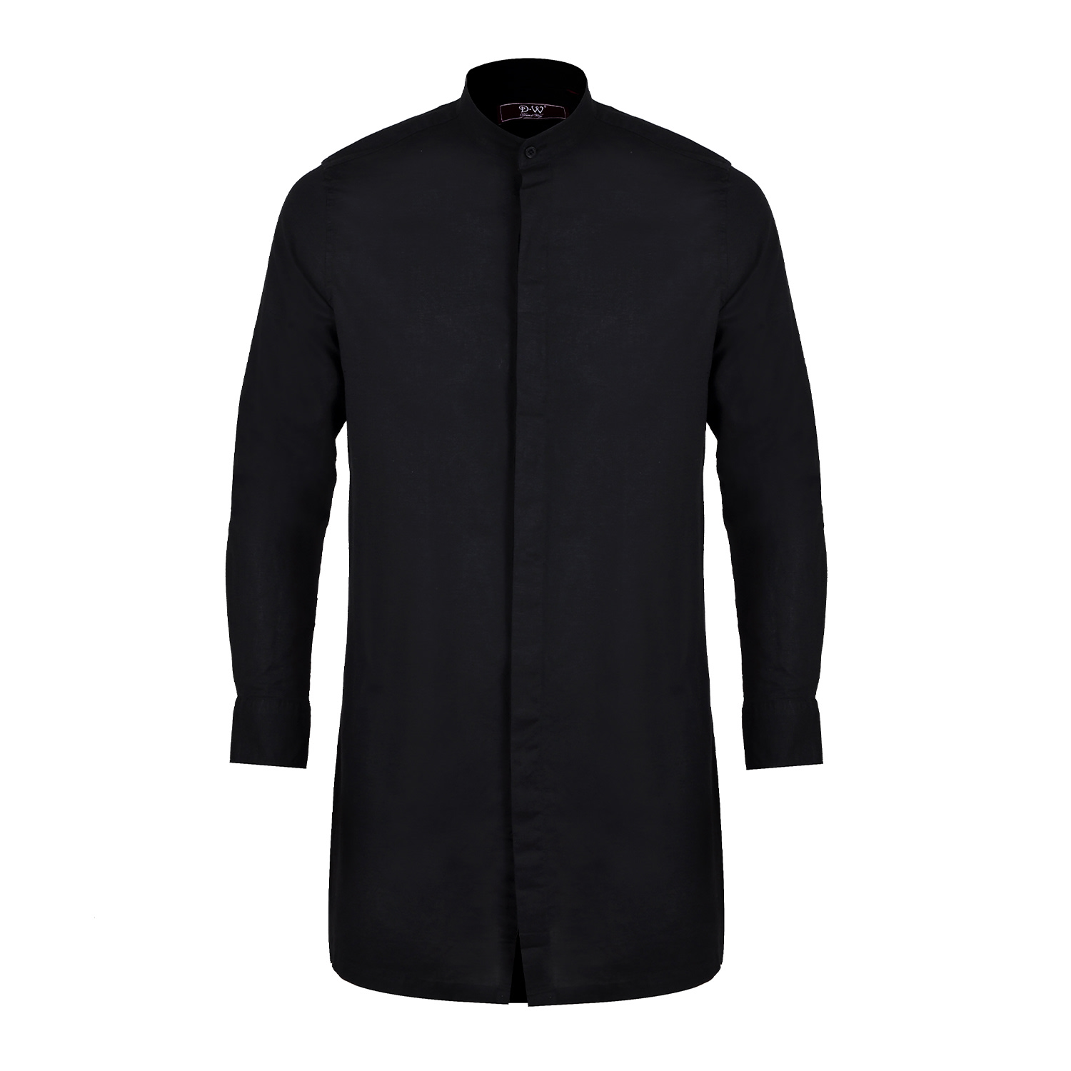 David Wej Men's Hugo Linen Mandarin Collar Tunic Shirt - Black In Black