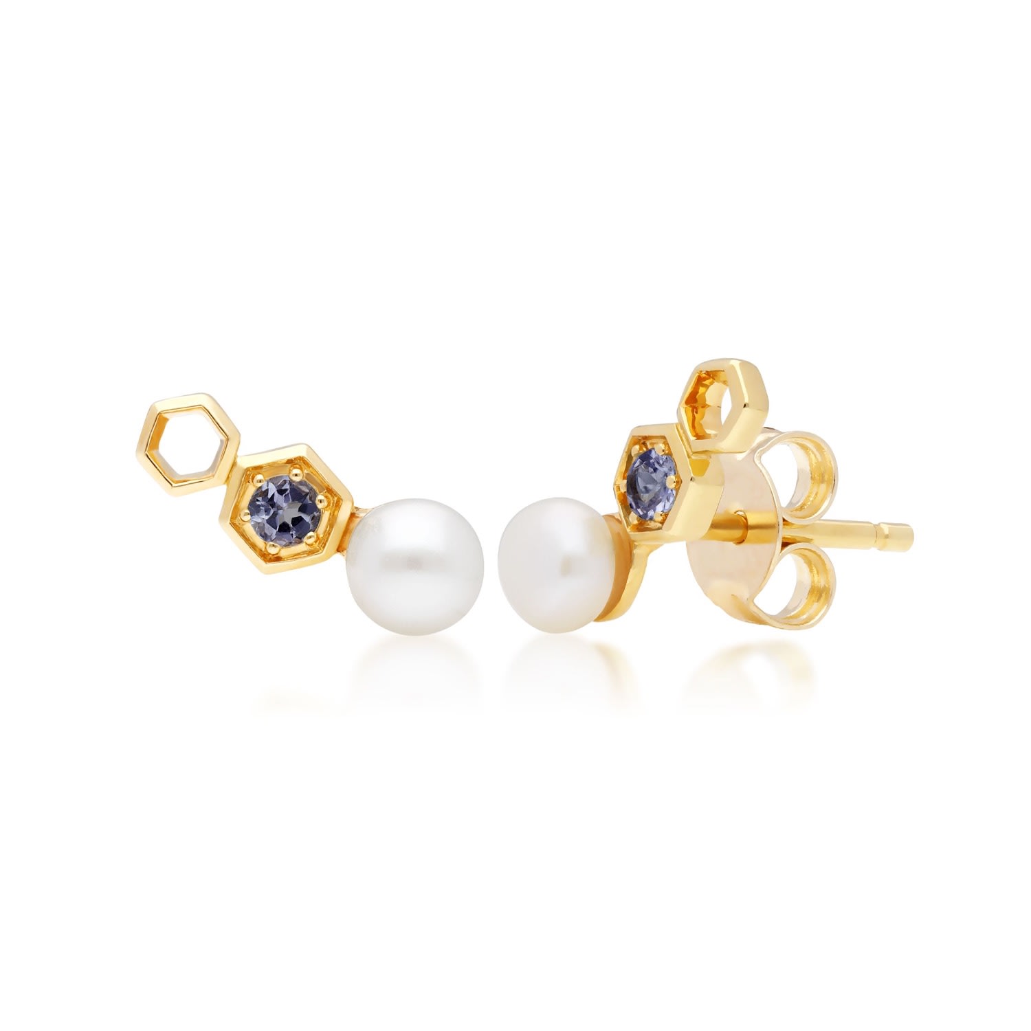 Women’s Pink / Purple Modern Pearl & Tanzanite Ear Climber Studs In Yellow Gold Gemondo