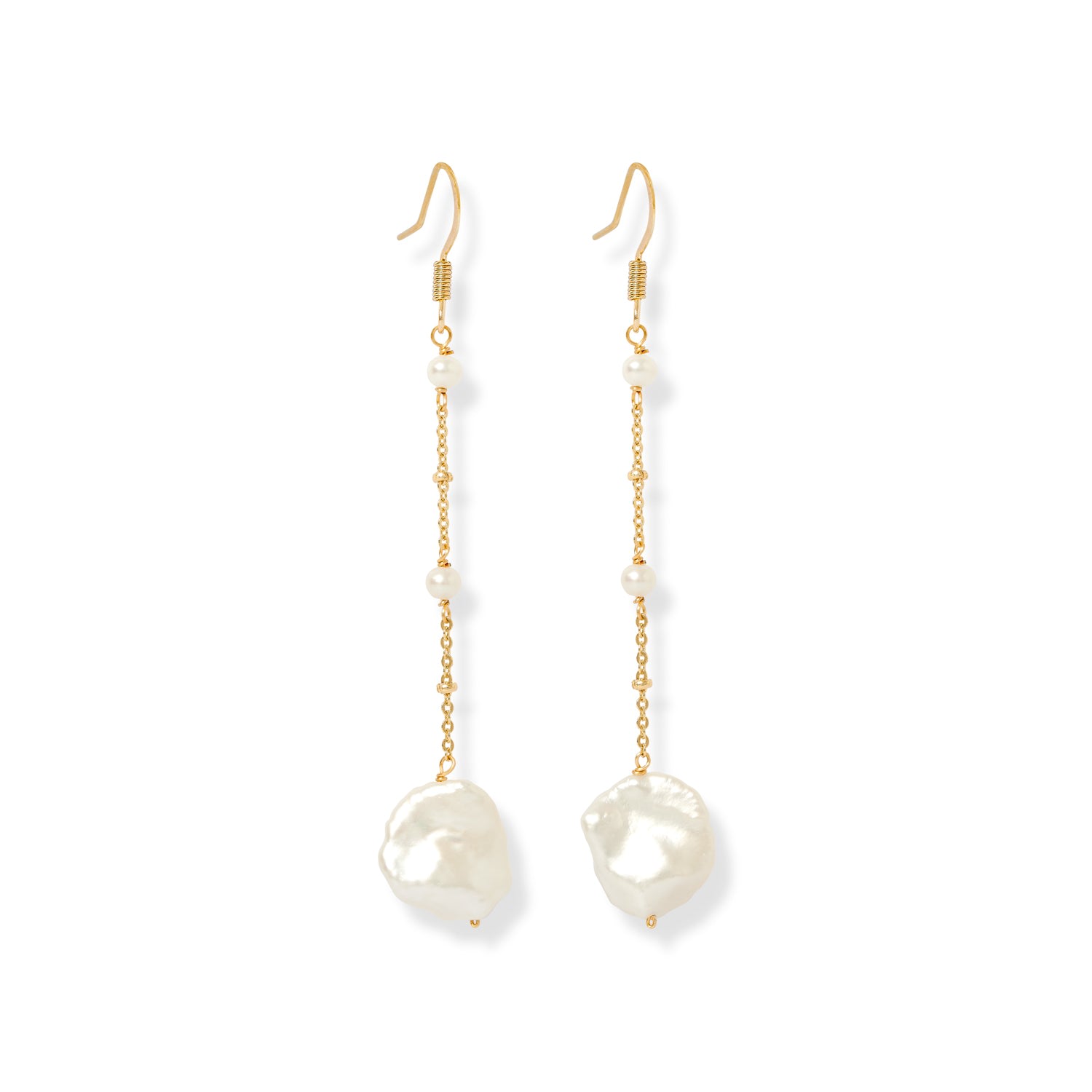 Women’s White / Gold Decus Fine Chain Earrings With Keishi Pearl Drops Pearls of the Orient Online