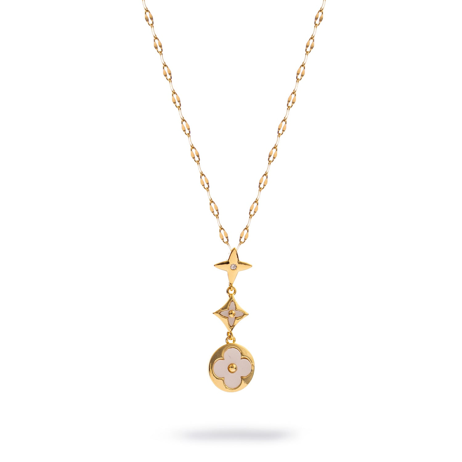 Ebru Jewelry Women's Gold / White Triple Charm Stellar Blossom Necklace - Gold In Gold
