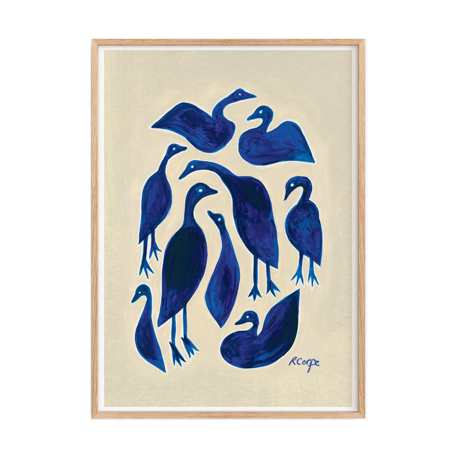 Rosanna Corfe Neutrals / Blue A3 - Blue Ducks Art Print In Multi