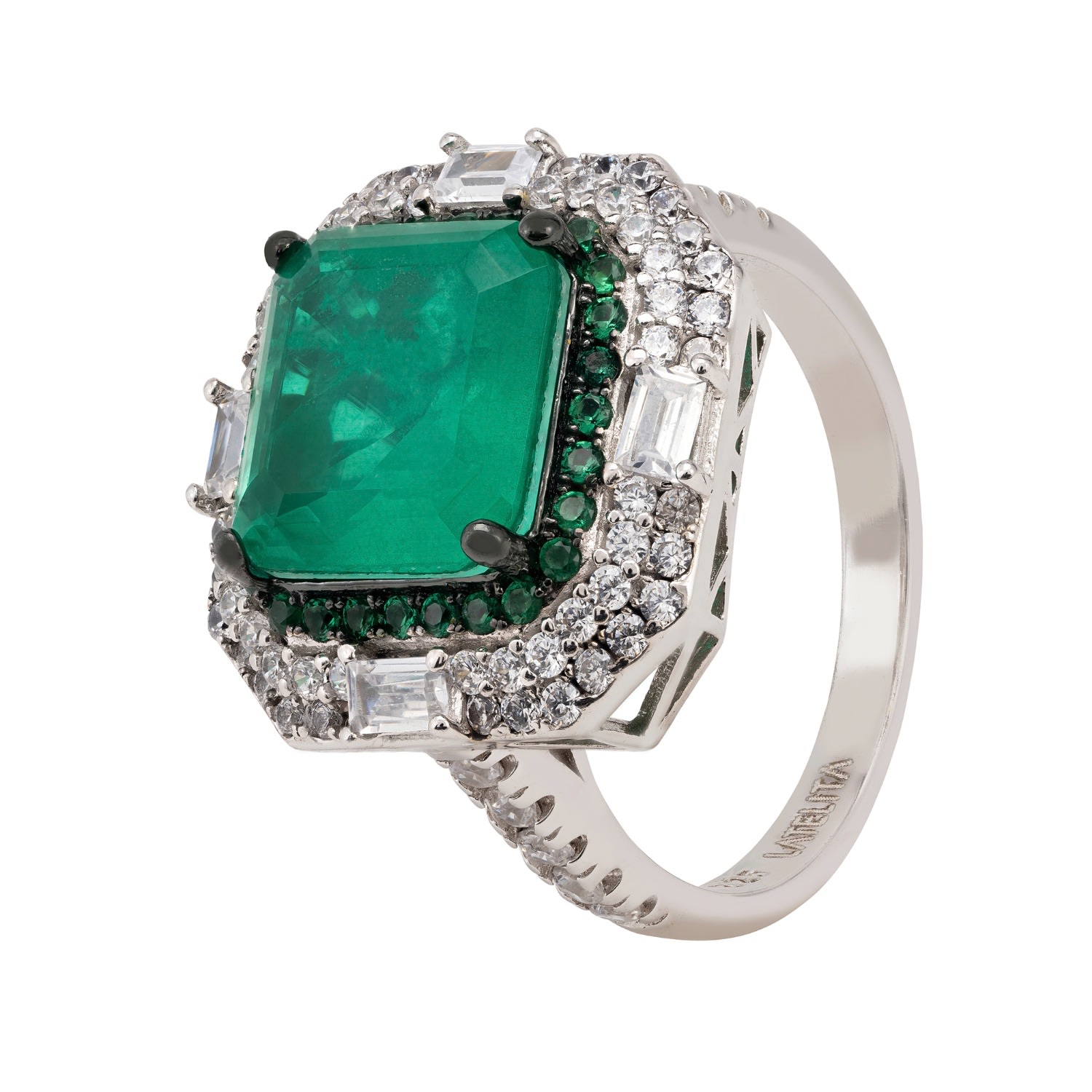 Women’s Green / Silver / White Rosalind Cocktail Ring Silver Colombian Emerald Latelita