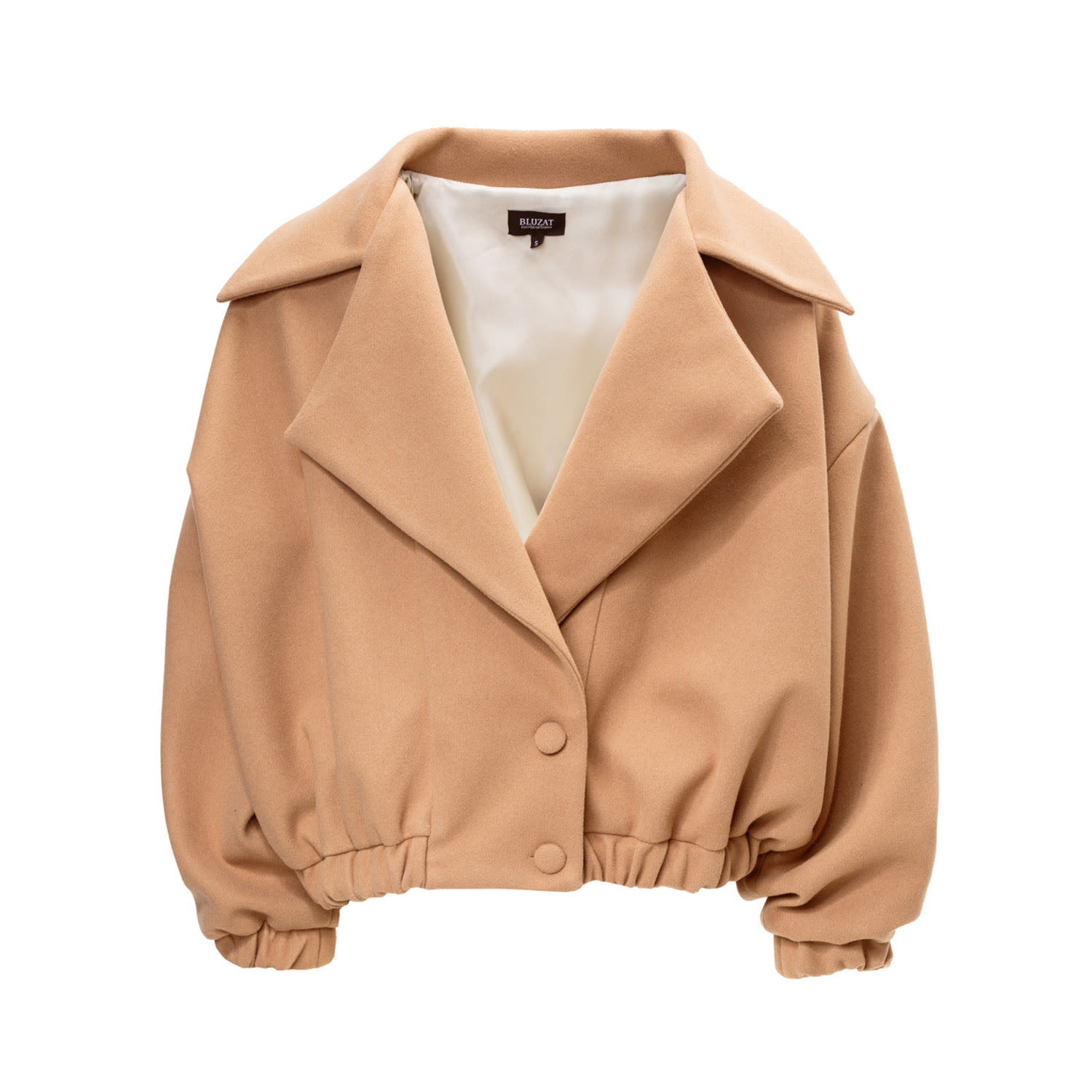 Women’s Neutrals Camel Bomber Jacket With Lapels Medium Bluzat