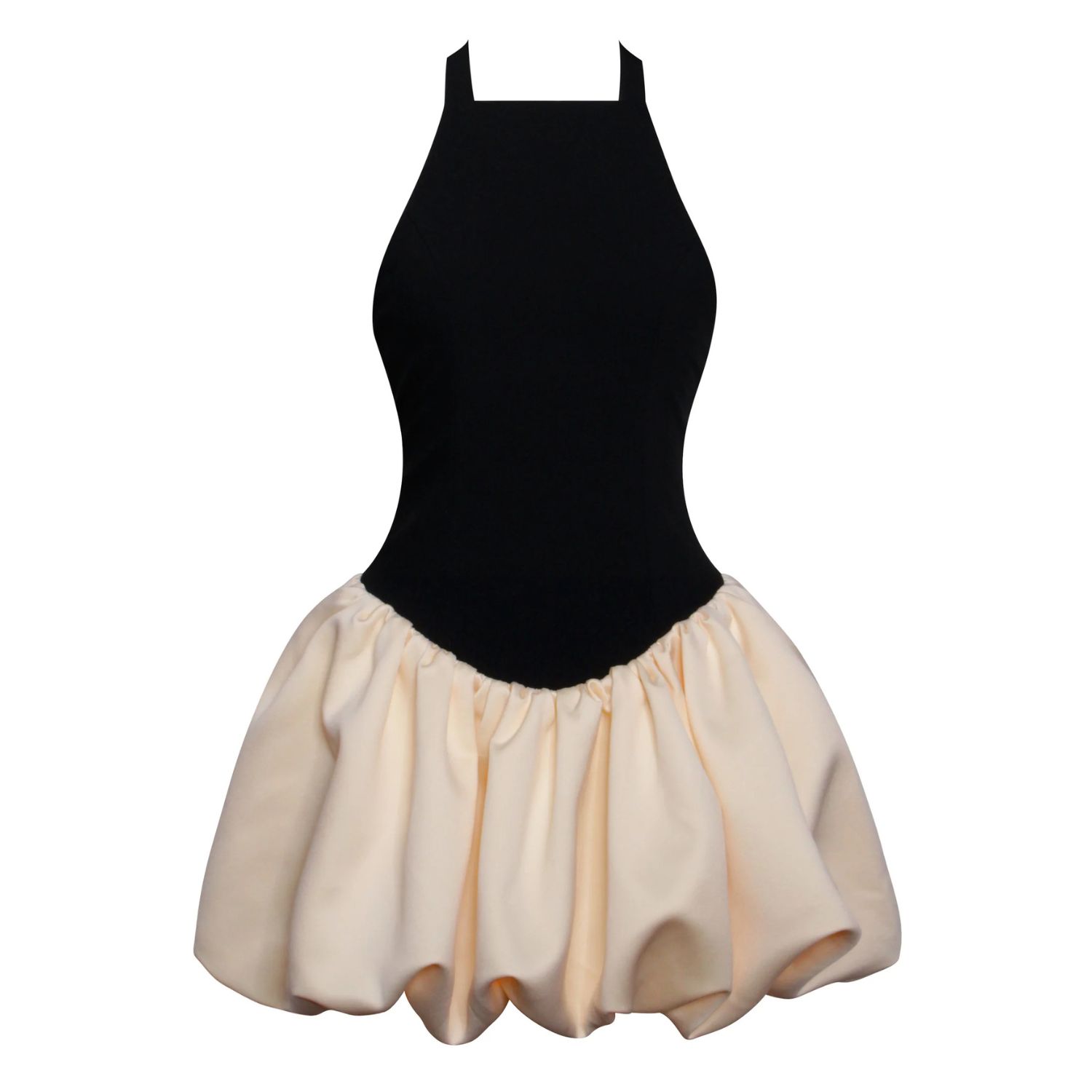 Miss Circle New York Women's Black / Yellow / Orange Yaira Backless Drop Waist Mini Bubble Dress