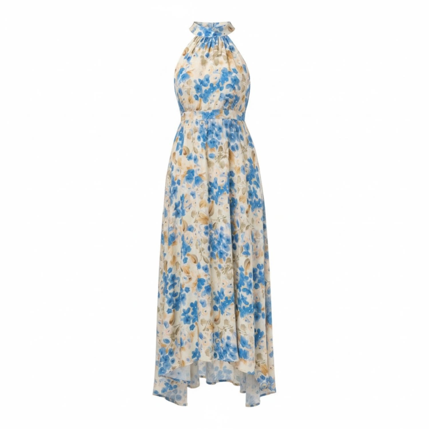 Women's Rosamunda Blue Pansies Halterneck Dress | Large | Franchetti Bond