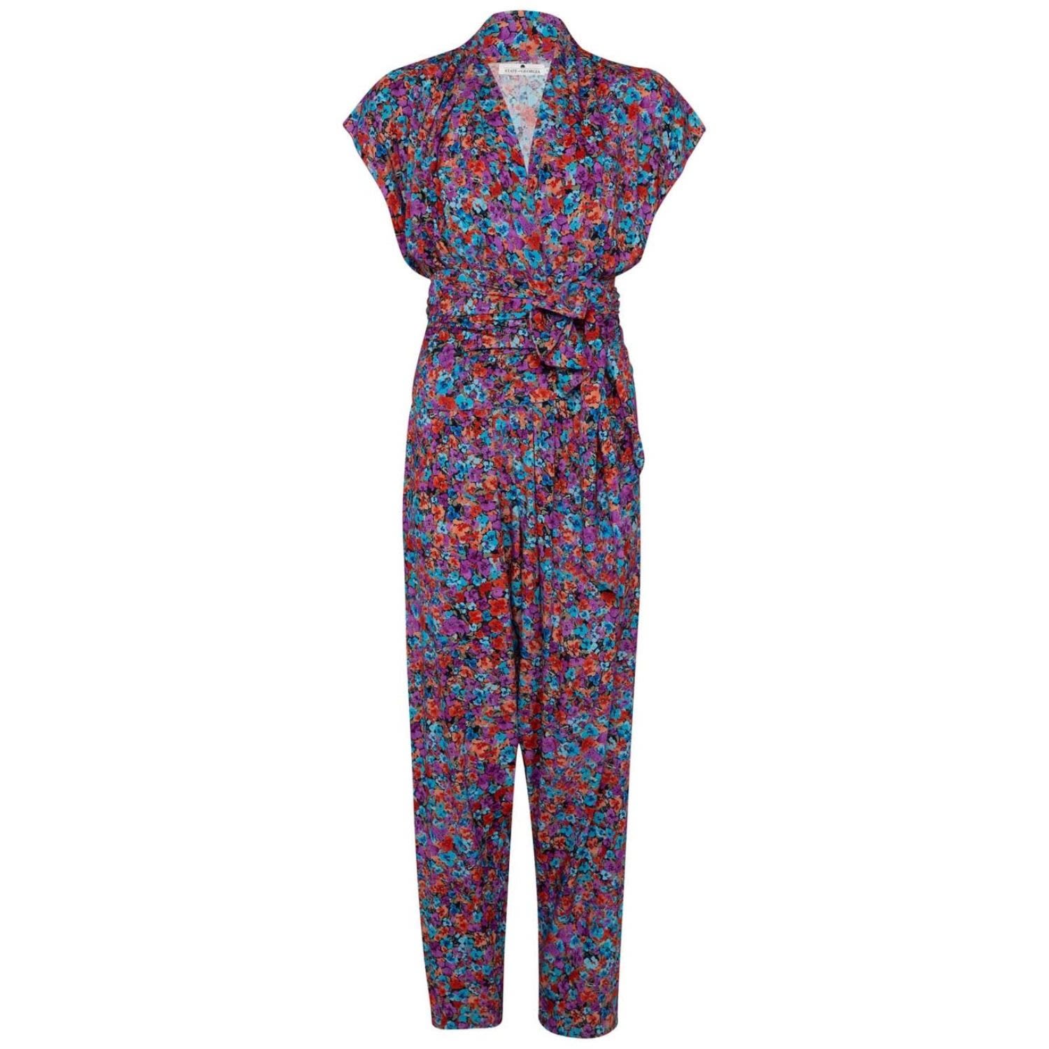 State Of Georgia Women's Red The Point Jumpsuit Floral Explosion Raspberry In Red