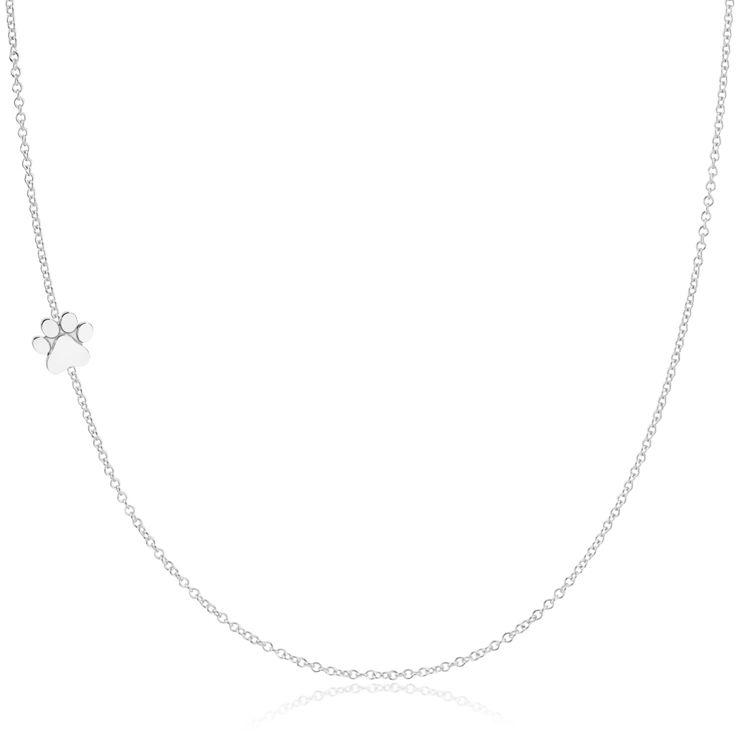 Women’s 14K Gold Asymmetrical Charm Necklace - White Gold - Paw Print Maya Brenner